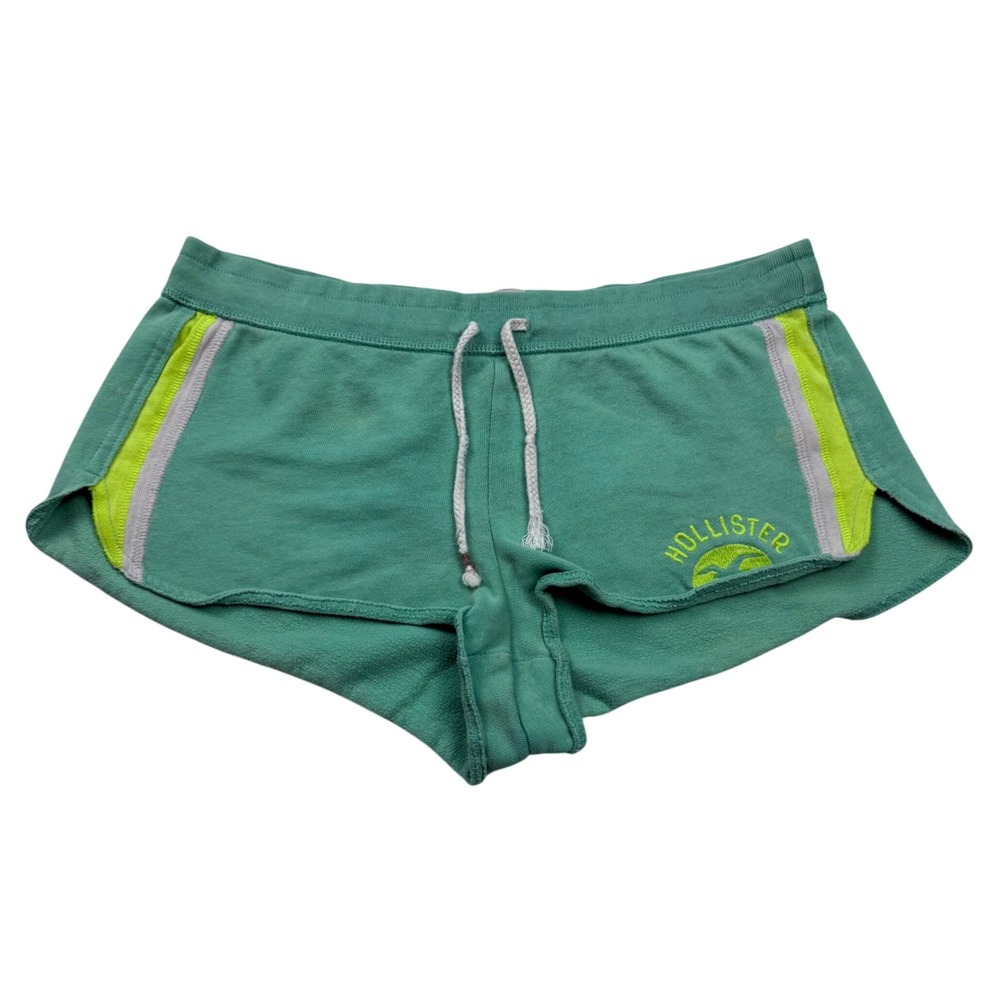 VTG Y2K Hollister California Green Mini Micro Lounge Shorts Dolphin Hem Logo L